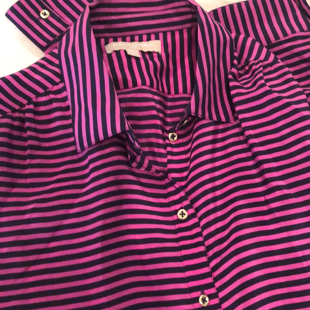 Hot pink and navy stripe silk blouse